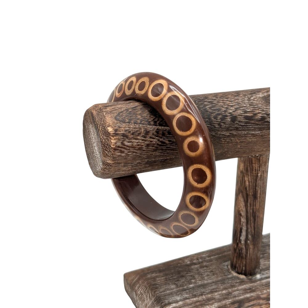Vintage Kenneth Jay Lane Knife Edge Bamboo Slice Chunky Brown Resin Bangle - Picture 6 of 6
